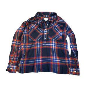 Old Navy Plaid Boyfriend Fit Long Sleeve Button-Up Shirt M 100% Cotton Red Blue
